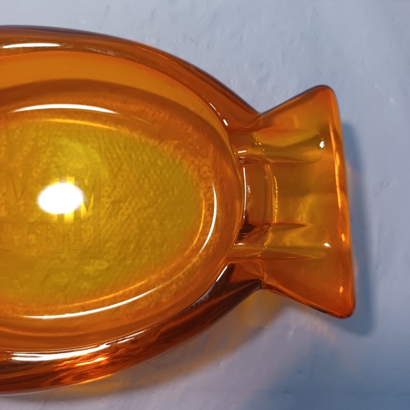 Vintage Viking Glass Orange Owl Ash Tray or Trinket Dish - Etched - Picture 5 of 11